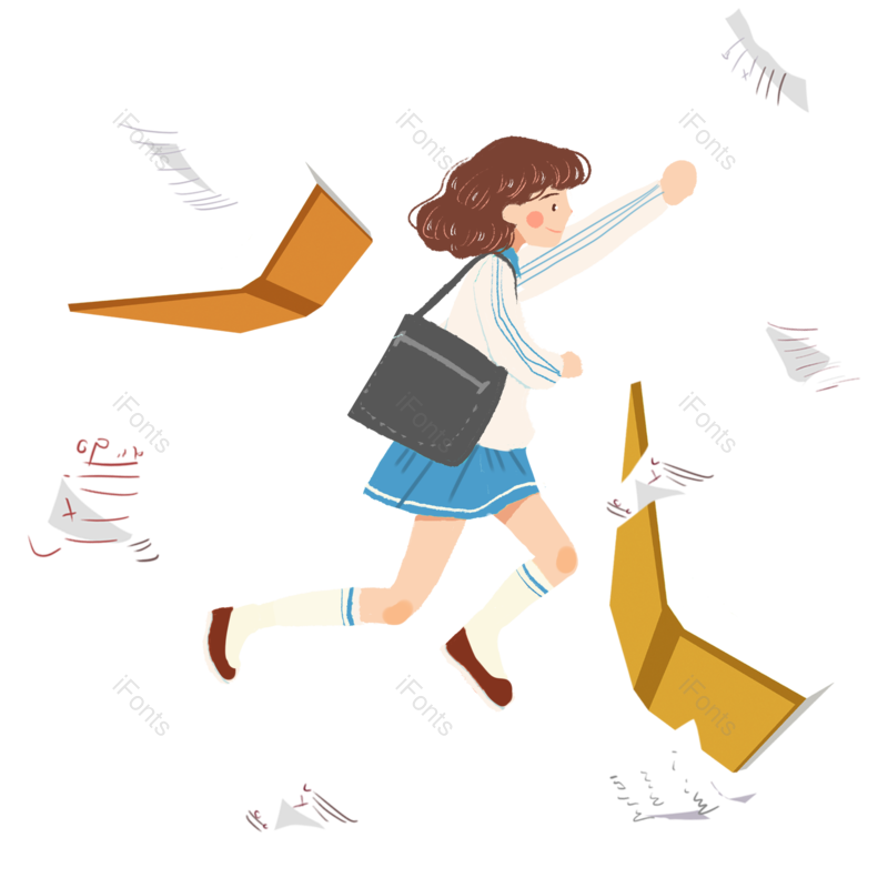 卡通图片,上学元素,小女孩PNG,可爱免抠素材